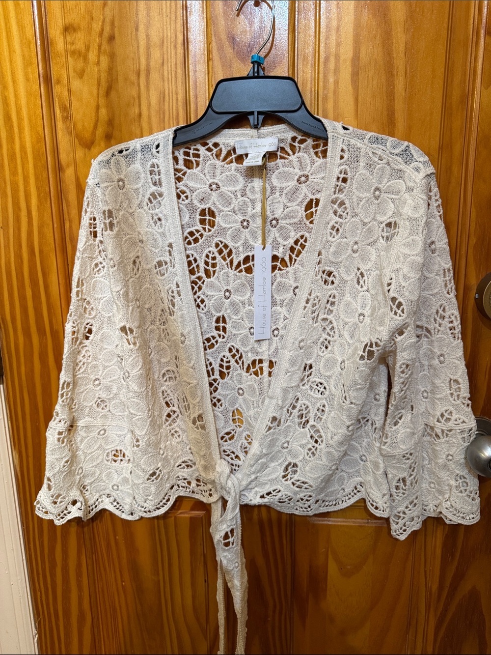 House of Harlow 1960 Beige Crochet Tie-Front Top